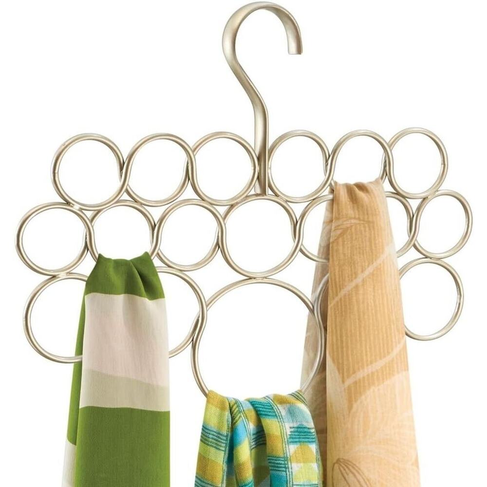 iDesign Scarf Holder 18 Ring Hanging Closet Organizer Champagne Tie Belt Rack